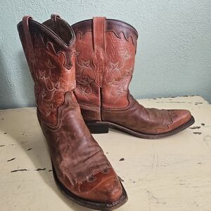 Old West Two-Tone Brown Leather Cowboy Boots